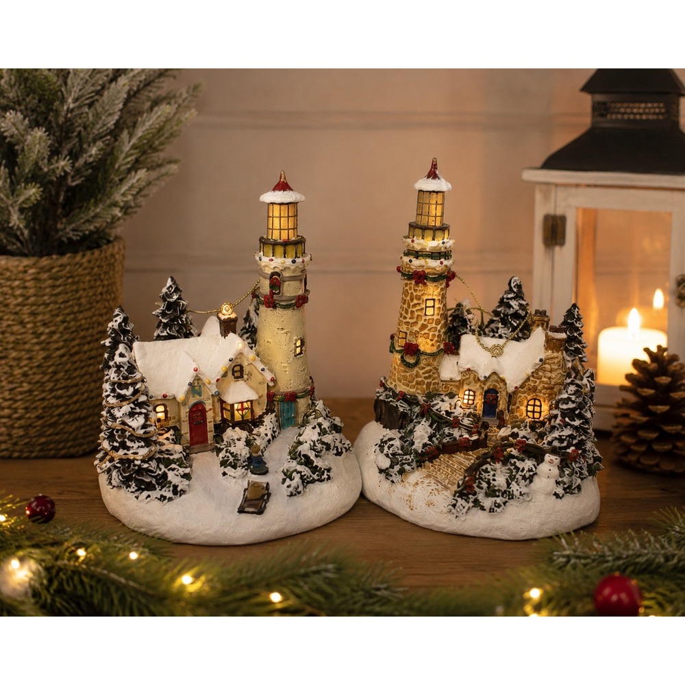 Thomas Kinkade Winter Illuminations Lighted Lighthouse Christmas Ornaments‎ Par